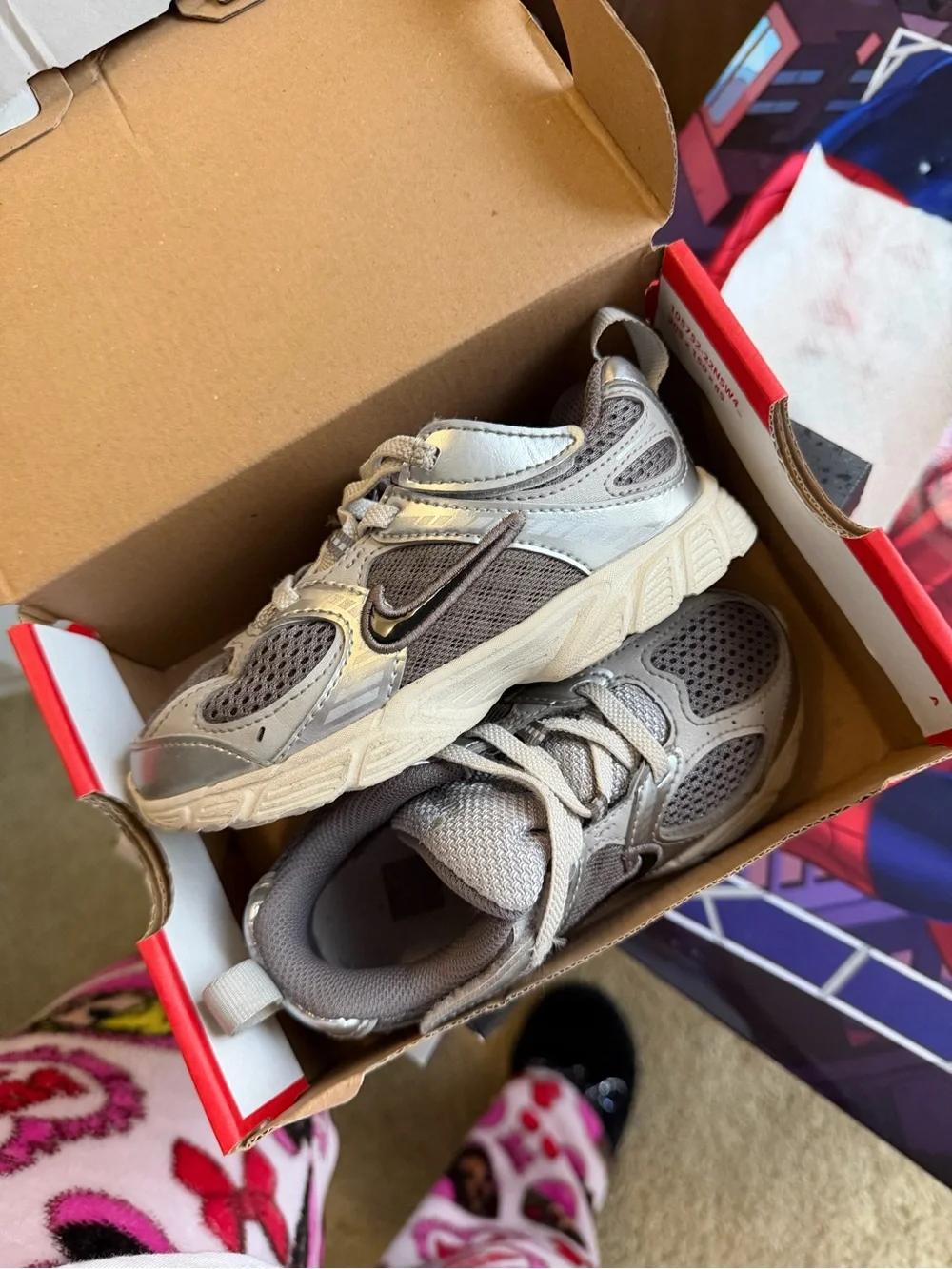 Nike Kids Sneakers in Taupe and Silver Accents